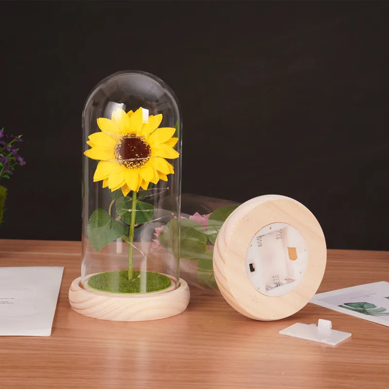 Sunflower LED Dome Lamp Artificial Flower Gift for Mom Grandma Home Decor