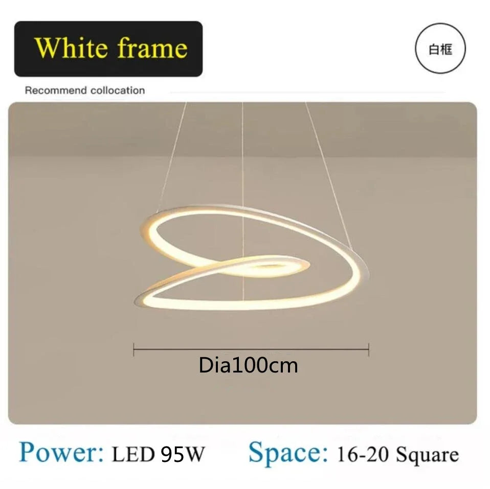DecorBites Kepler Round LED Chandelier white pendant lamp with circular rings, 100 cm dia on Tampa Home & Garden Store