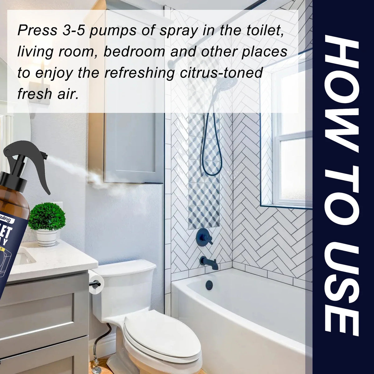 Bergamot bathroom deodorizer spray by Silcy Skin in amber spray bottle with black trigger on vanity on Tampa Home & Garden Store