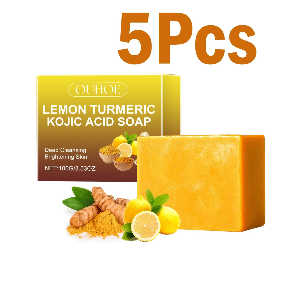 Silcy Skin Lemon Turmeric Kojic Acid Soap, brightening, cleansing, 5 pcs, yellow soap bar on Tampa Home & Garden Store