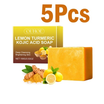 Silcy Skin Lemon Turmeric Kojic Acid Soap, brightening, cleansing, 5 pcs, yellow soap bar on Tampa Home & Garden Store