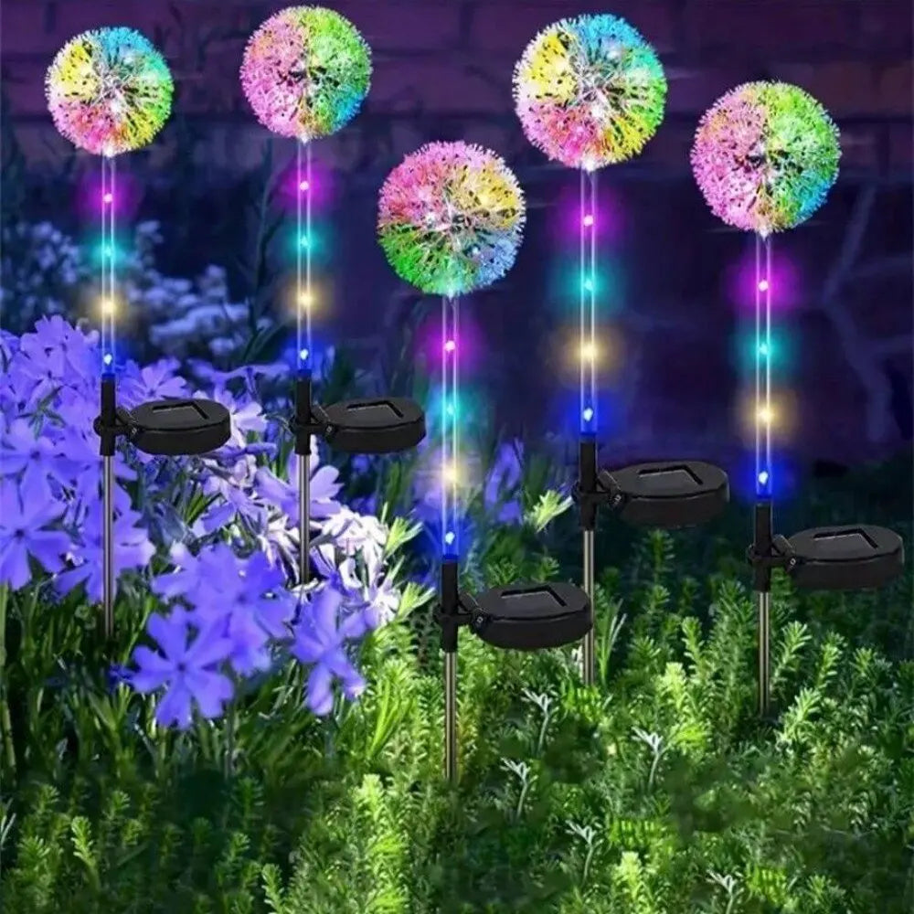 Perfecsy solar LED Dandelion Lights; waterproof rainbow-sphere tops on stakes for garden on Tampa Home & Garden Store