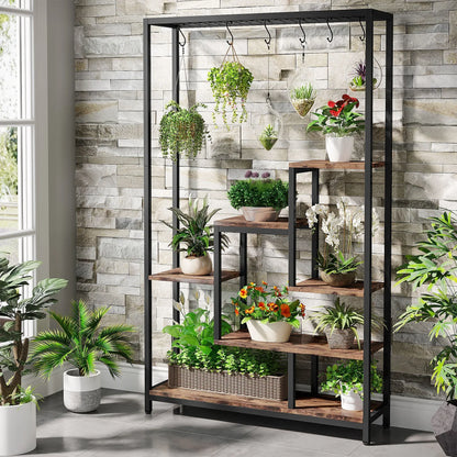 5 Tier Indoor Plant Stand With Shelves And Hooks