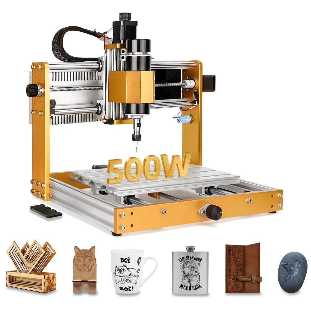 UpTrend Deals 3018Pro Max CNC router machine, 500W all-aluminum frame with gold accents, includes 6 accessory gifts on Tampa Home & Garden Store