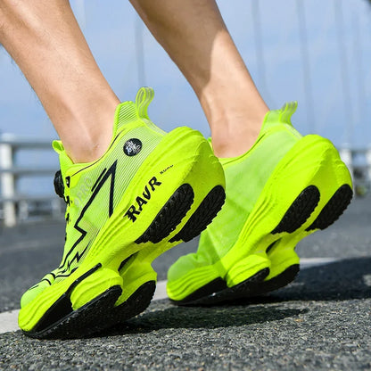 Running Shoes neon yellow pair with carbon plate cushioning, EstaliosFit athletic shoes on Tampa Home & Garden Store