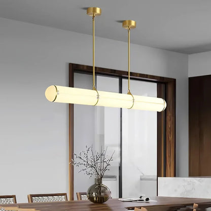 DecorBites Kitchen Island Pendant Light in brass gold with frosted glass bar, dual cords on Tampa Home & Garden Store