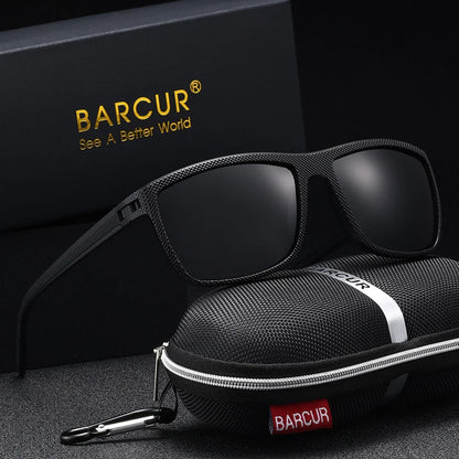 BARCUR polarized sunglasses with textured black rectangular frame and UV400 TAC lenses on Tampa Home & Garden Store