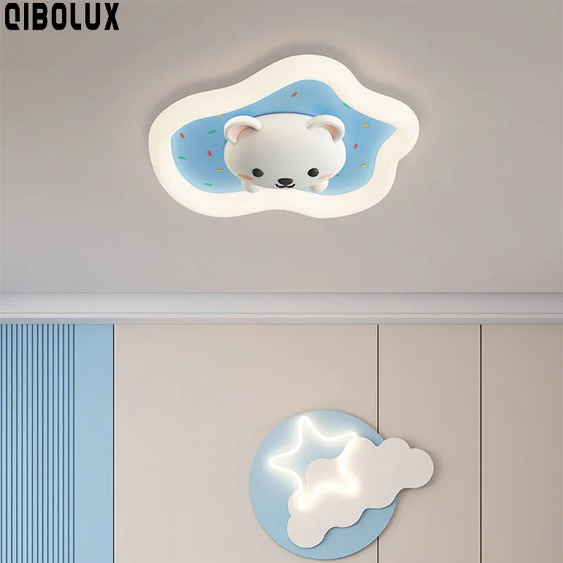 DecorBites Kids Room Ceiling Light: white bear head on blue cloud frame, modern kids lamp on Tampa Home & Garden Store