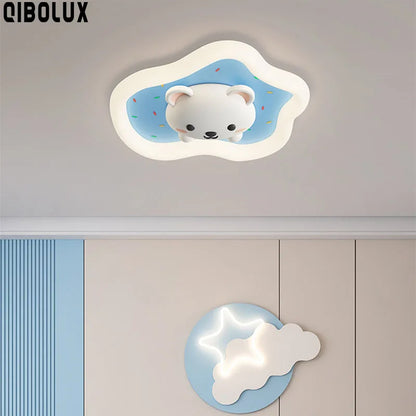 DecorBites Kids Room Ceiling Light: white bear head on blue cloud frame, modern kids lamp on Tampa Home & Garden Store