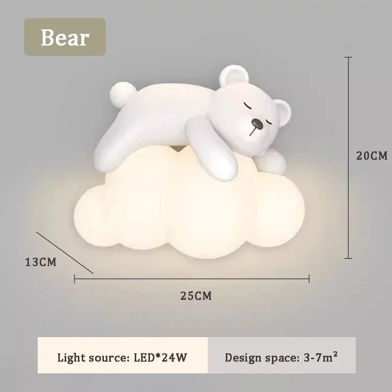 DecorBites Kids LED Bear Wall Lamp on glowing cloud night light, white bear resting on cloud on Tampa Home & Garden Store