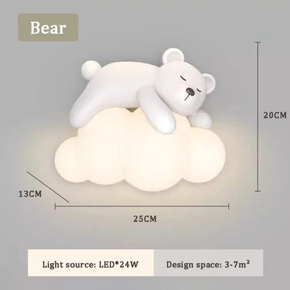 DecorBites Kids LED Bear Wall Lamp on glowing cloud night light, white bear resting on cloud on Tampa Home & Garden Store