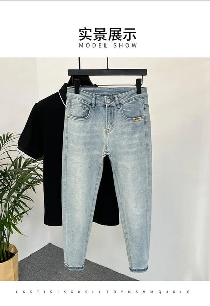 Men's skinny jeans, light blue denim, slim fit casual style by UpTrend Deals on Tampa Home & Garden Store