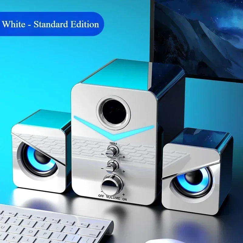 Three-piece computer speaker set with chrome white finish on Tampa Home & Garden Store