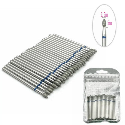 Diamond nail drill bit set 50pc by Silcy Skin with silver shanks and diamond heads blue bands on Tampa Home & Garden Store