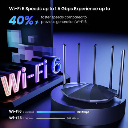 WiFi 6 AX1500 Dual Band Gigabit Router Signal Booster for Home Office