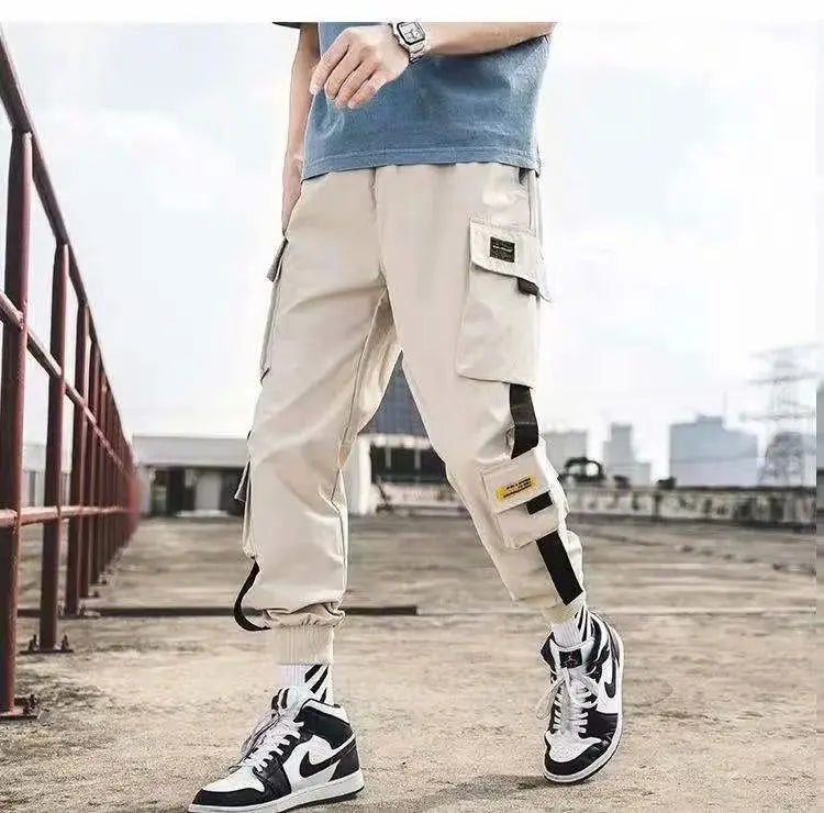 Men's beige cargo joggers by UpTrend Deals with multiple pockets and black strap accents on Tampa Home & Garden Store
