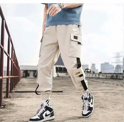 Men's beige cargo joggers by UpTrend Deals with multiple pockets and black strap accents on Tampa Home & Garden Store