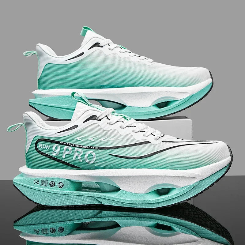 Running Shoes Cushioned Carbon Board Trainer turquoise white gradient upper, two shoes on Tampa Home & Garden Store