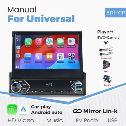1-DIN 7-inch retractable car stereo MP5 with CarPlay and Android Auto by UpTrend Deals on Tampa Home & Garden Store