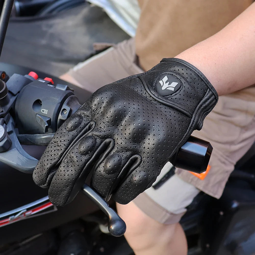 Vintage Real Leather Touch Screen Gloves by BikerZoneZ, perforated black motorcycle gloves on Tampa Home & Garden Store