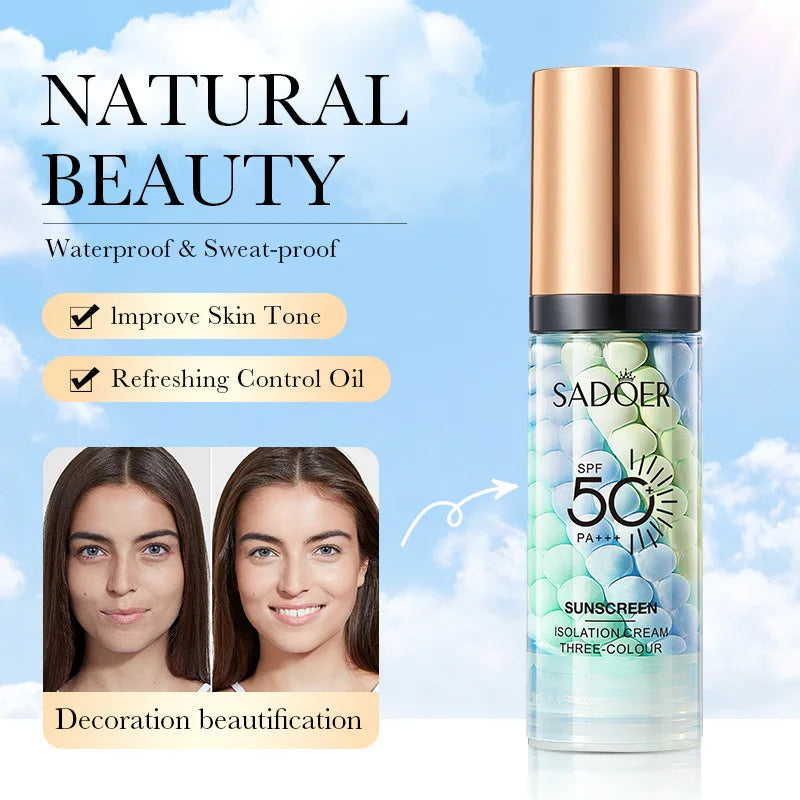 Silcy Skin face makeup primer tri-color cream contour isolation base waterproof SPF50 bottle on Tampa Home & Garden Store