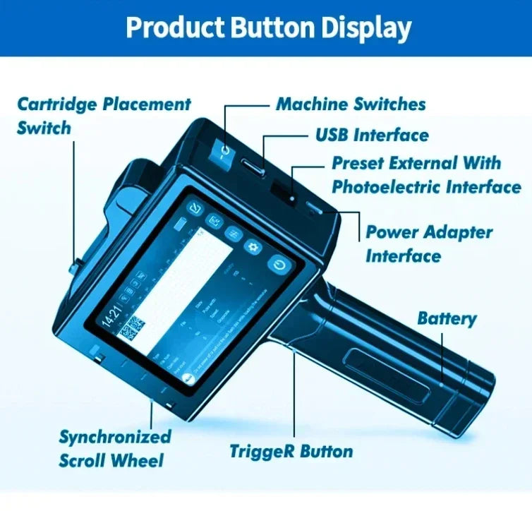 Portable handheld TIJ inkjet printer by UpTrend Deals with LCD display for logos and barcodes on Tampa Home & Garden Store