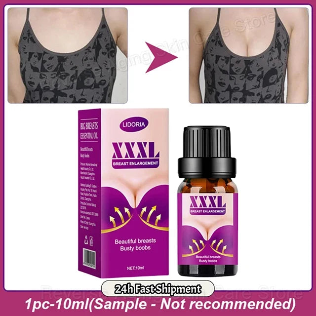 Breast enlargement essential oil bottle LIDORIA with purple box, 10ml, before/after chest images on Tampa Home & Garden Store