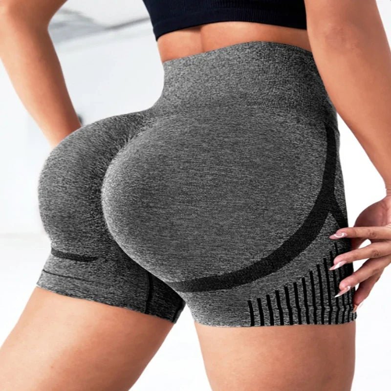 Women yoga shorts high-waist seamless gray heather with black side stripes UpTrend Deals on Tampa Home & Garden Store