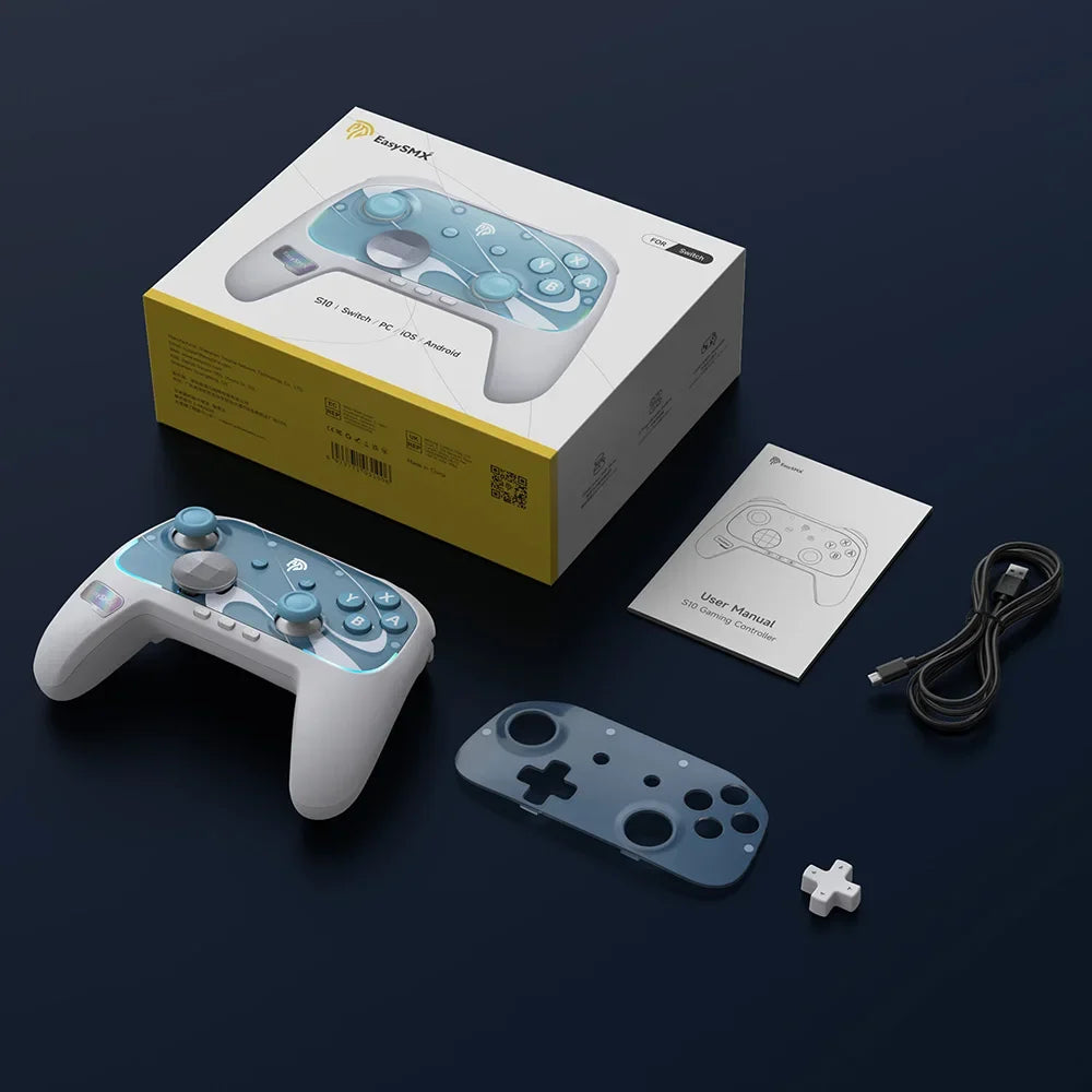 EasySMX S10 wireless gamepad white with blue joystick accents USB cable included on Tampa Home & Garden Store