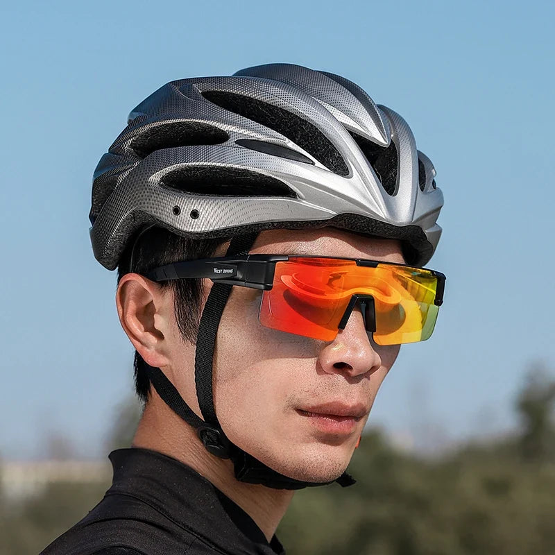 WEST BIKING Cycling Glasses with orange mirrored lenses and black frame UV400 photochromic on Tampa Home & Garden Store