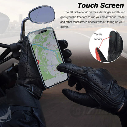 Leather Gloves Retro Biker by BikerZoneZ, black perforated leather motorcycle gloves on Tampa Home & Garden Store