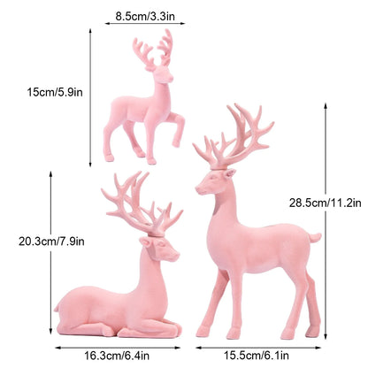 Pink flocked reindeer figurines set of 3 in solid resin for Christmas decor by Perfecsy on Tampa Home & Garden Store