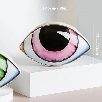 Nordic style ceramic devil's eye art sculpture pink iris with gold frame, 2 eye ornaments on Tampa Home & Garden Store
