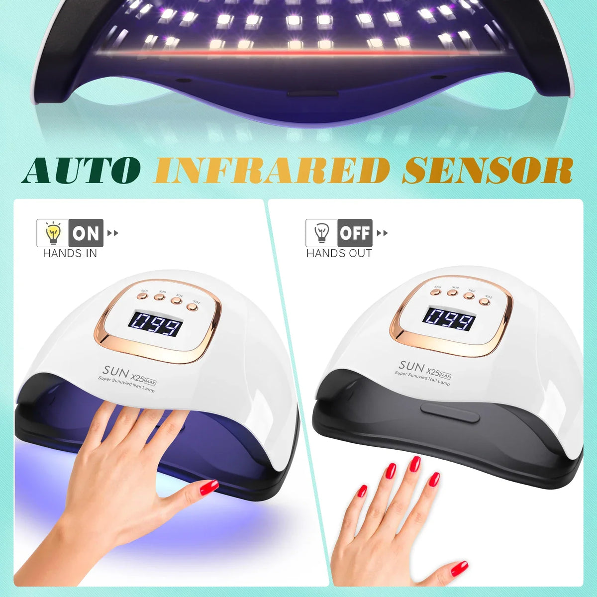 Silcy Skin UV LED Nail Lamp 380W, white glossy two-lamps, auto infrared sensor, digital display on Tampa Home & Garden Store
