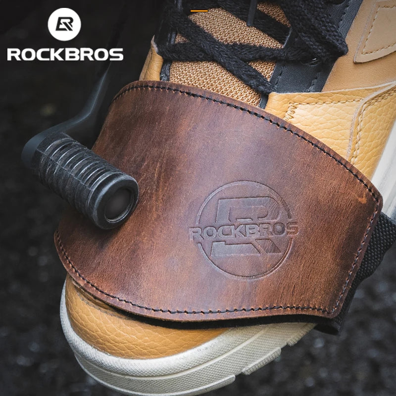 ROCKBROS brown leather motorcycle shift lever shoe cover non-slip durable boot protection on Tampa Home & Garden Store
