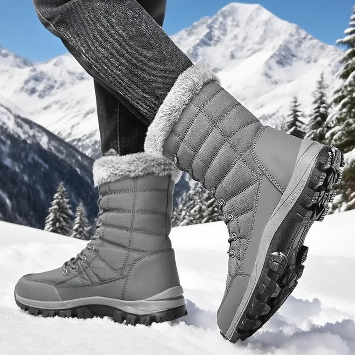 Men's Winter Snow Boots UpTrend Deals waterproof warm grey quilted boots with fur on Tampa Home & Garden Store