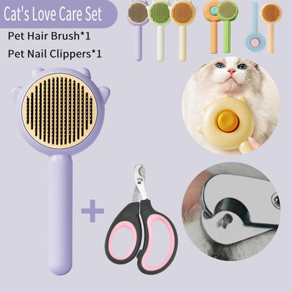 Pet grooming set with purple massage brush, scissors, nail clippers for cats and dogs on Tampa Home & Garden Store