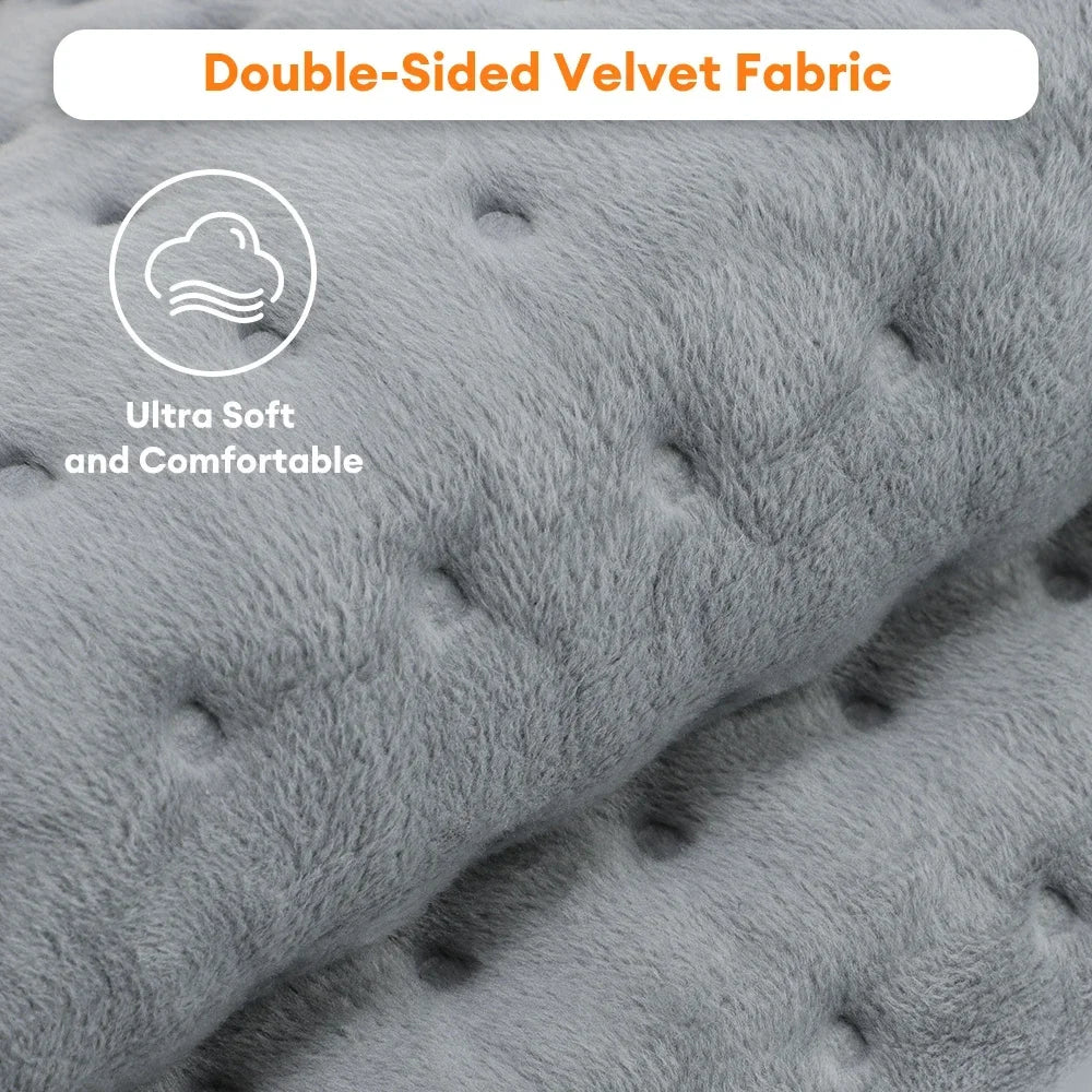 Electric heating pad in gray double-sided velvet fabric with tufted texture on Tampa Home & Garden Store