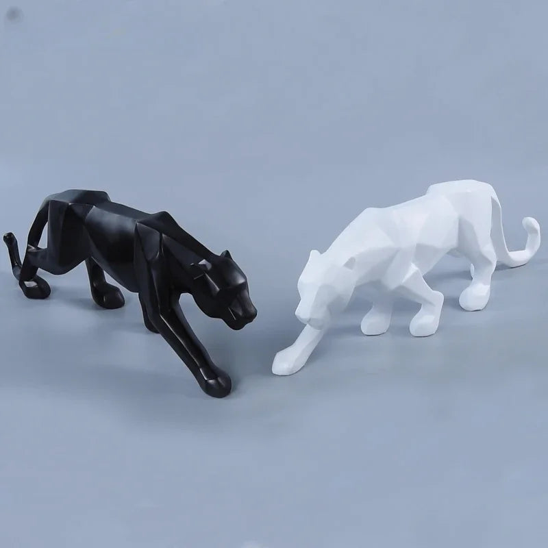 Panther statue pair by Perfecsy in abstract geometric resin, black and white decor on Tampa Home & Garden Store