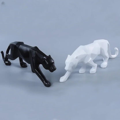 Panther statue pair by Perfecsy in abstract geometric resin, black and white decor on Tampa Home & Garden Store