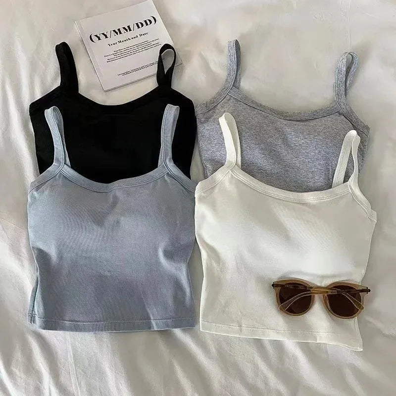 Women crop tops set: 4 sleeveless camisoles in black gray light blue and white UpTrend Deals on Tampa Home & Garden Store