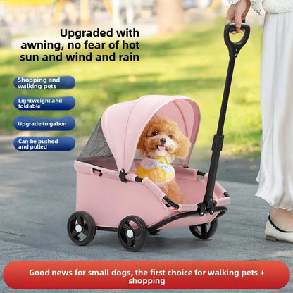 Pet Zen pink 4-wheel dog stroller with sunshade for small dogs and cats, lightweight foldable on Tampa Home & Garden Store