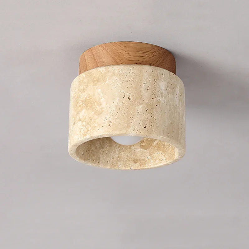 Cream yellow marble ceiling light with wood canopy, hotel lobby lamp on Tampa Home & Garden Store