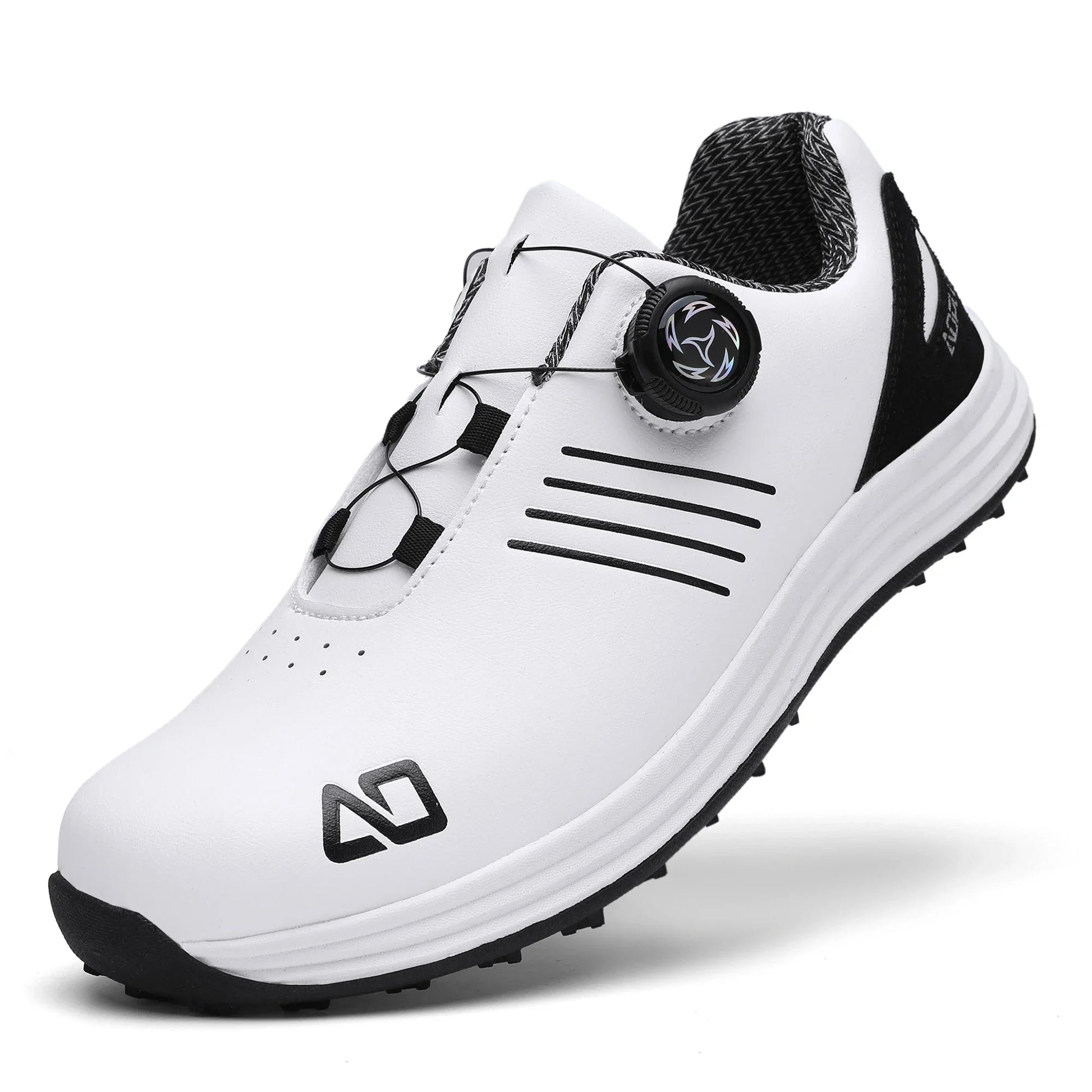 Unisex white golf shoes with black accents, BOA dial closure, anti-slip outsole on Tampa Home & Garden Store