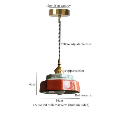 DecorBites lotus flower ceramic LED pendant ceiling light with red shade copper socket on Tampa Home & Garden Store