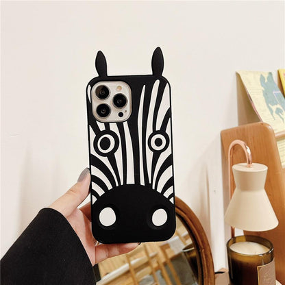 Stevvex 3D dog-ear silicone case in black-white zebra with round eye accents for iPhone 13 Pro on Tampa Home & Garden Store
