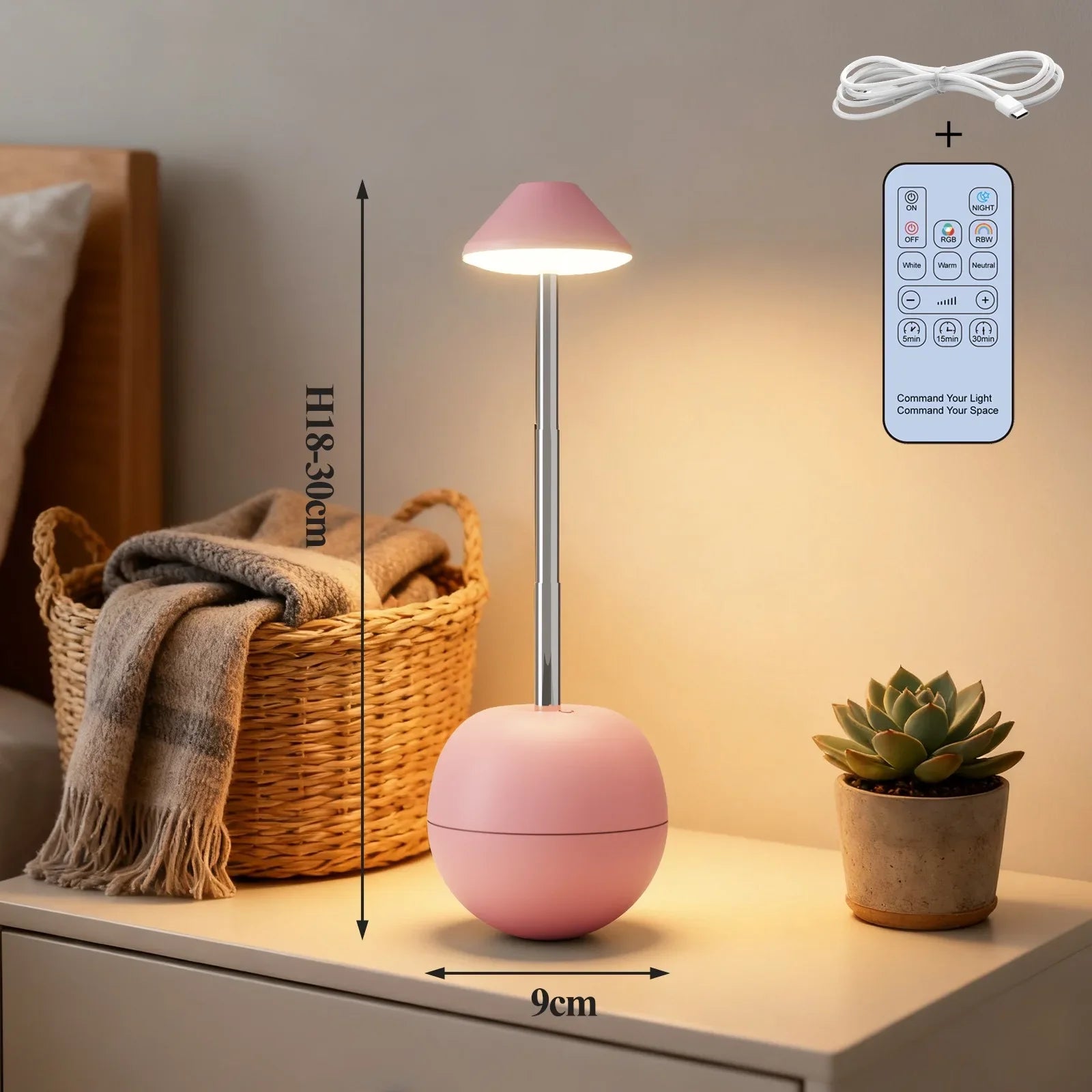 Perfecsy pink LED touch desk lamp with adjustable height and RGB remote control decor on Tampa Home & Garden Store