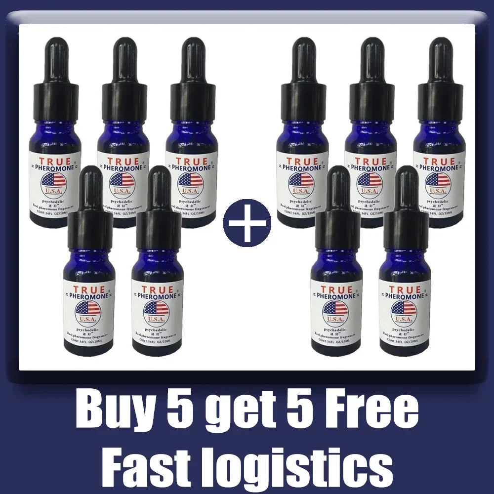 True pheromone bottle set, 10 blue glass dropper bottles with black caps on Tampa Home & Garden Store
