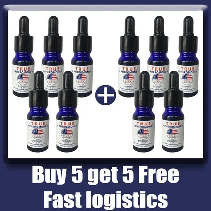 True pheromone bottle set, 10 blue glass dropper bottles with black caps on Tampa Home & Garden Store