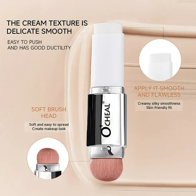 O'CHEAL foundation stick with soft pink brush head and white cap, silver body by Silcy Skin on Tampa Home & Garden Store